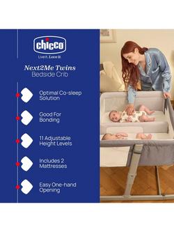 Chicco Next2Me Twins Side Sleeper Cot, Magnet Grey - view 2, Magnet Grey
