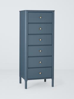 John Lewis Pillar 6 Drawer Tallboy Chest, Blue, Blue