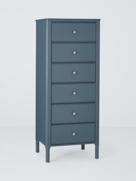 John Lewis Pillar 6 Drawer Tallboy Chest, Blue, Blue