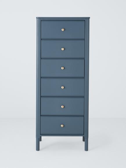 John Lewis Pillar 6 Drawer Tallboy Chest, Blue - view 2, Blue