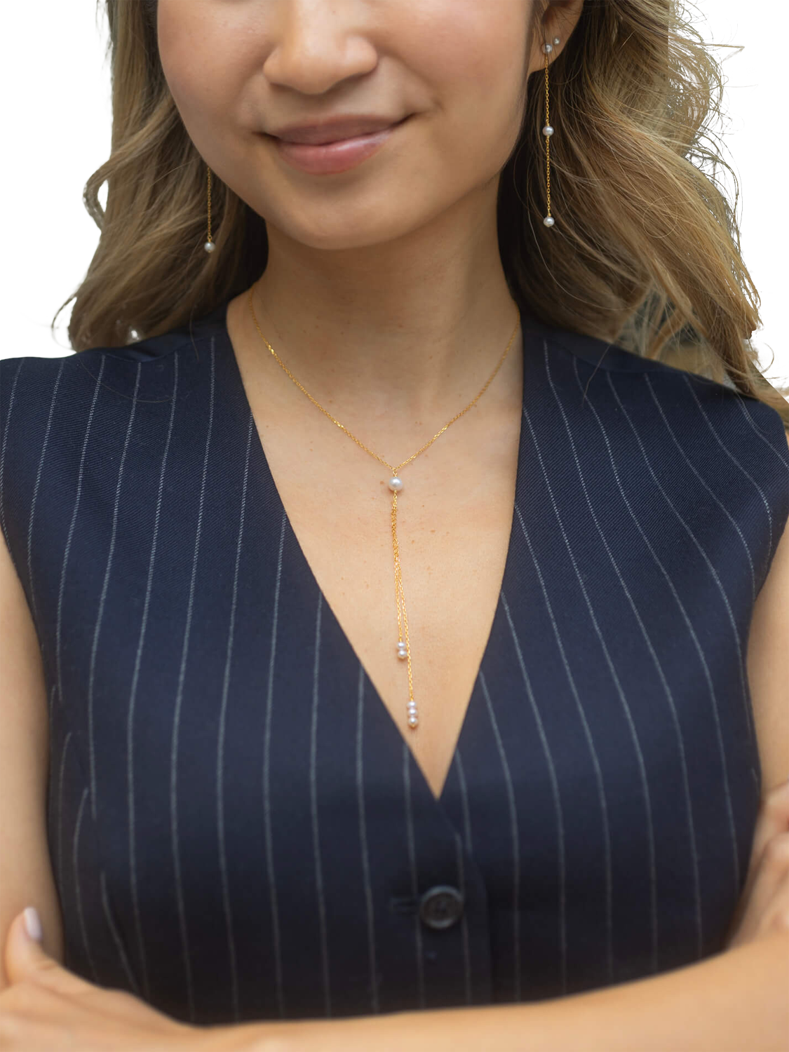 Product image 3 of 5, which shows Claudia Bradby Pearl Chain Necklace, Gold