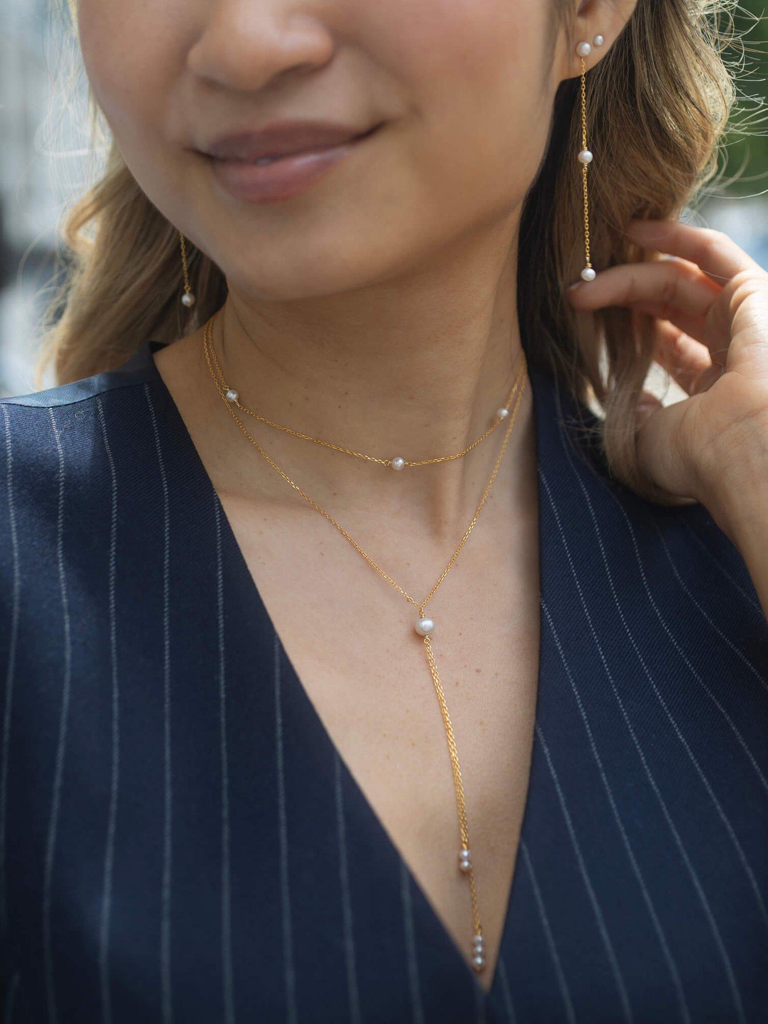 Product image 4 of 5, which shows Claudia Bradby Pearl Chain Necklace, Gold