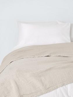 John Lewis Pencil Stripe Cotton Reversible Bedspread, Natural