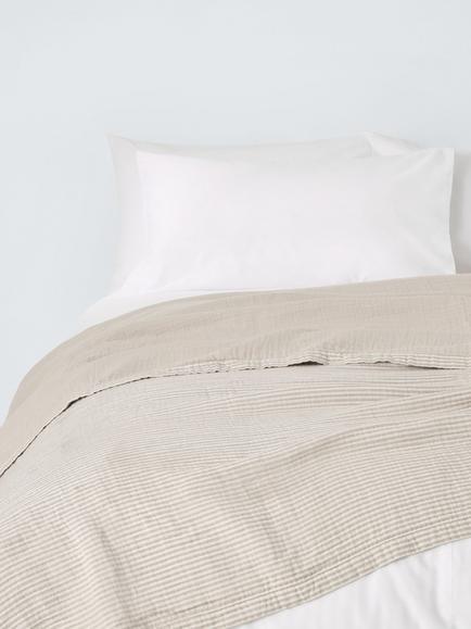 John Lewis Pencil Stripe Cotton Reversible Bedspread, Natural