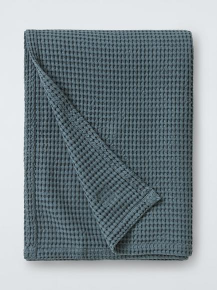 John Lewis Washed Waffle Bedspread, Loch Blue