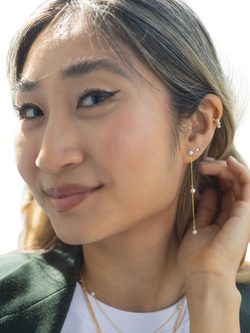 Claudia Bradby Pearl Chain Drop Earrings, Gold - view 2, Yellow Gold