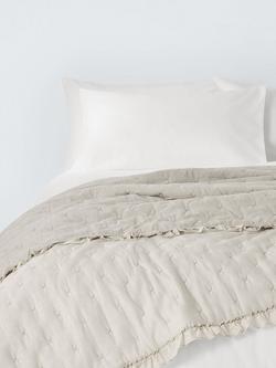 John Lewis Chambray Stripe Reversible Quilted Frilled Bedspread, Natural, Natural