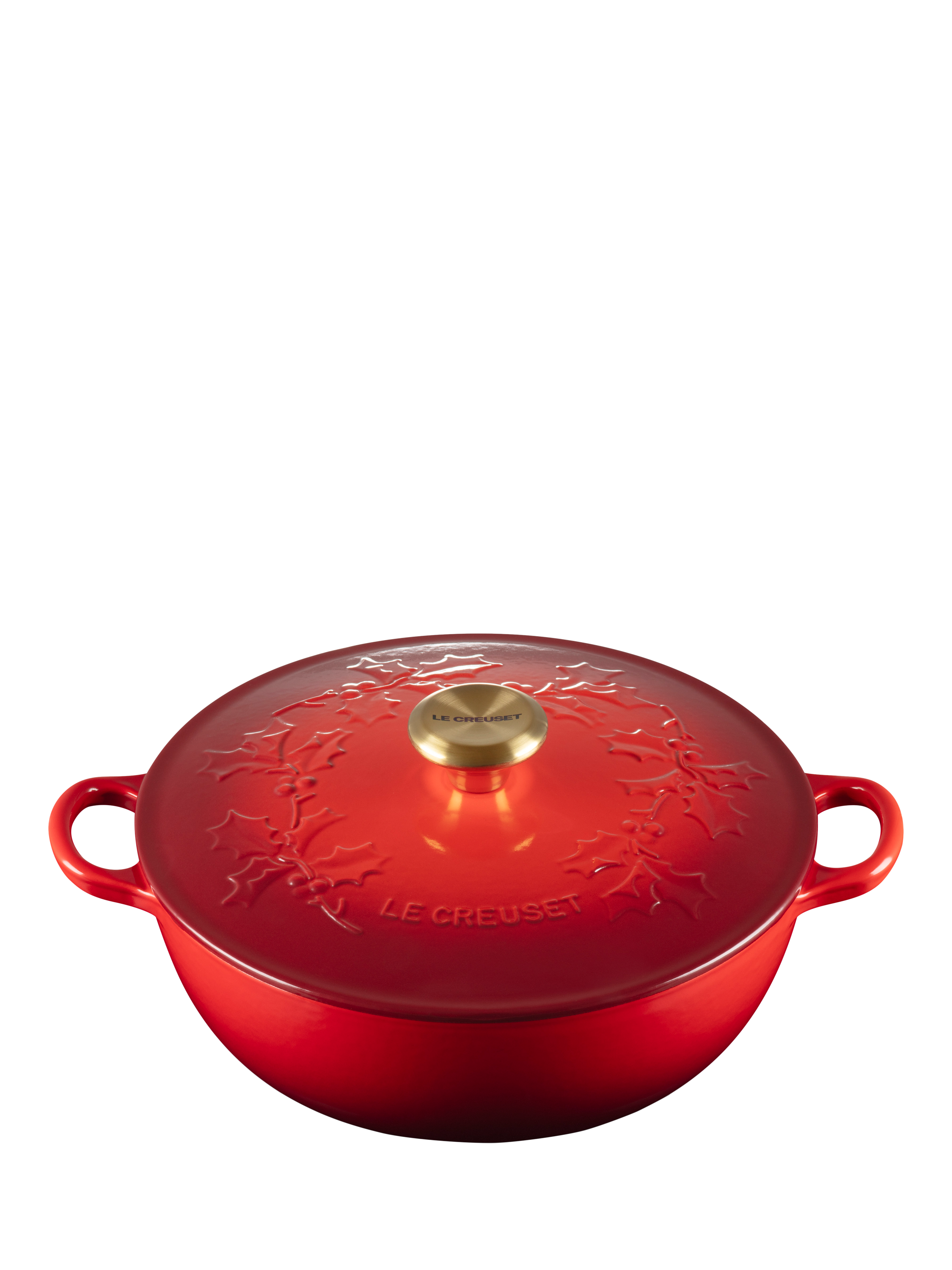 Le Creuset Cast Iron Holly Round Soup Pot, 4.1L, Cerise
