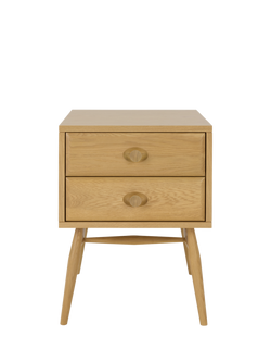 ercol for John Lewis Hambledon Bedside 2 Drawer Bedside Table, Oak - view 2, Oak