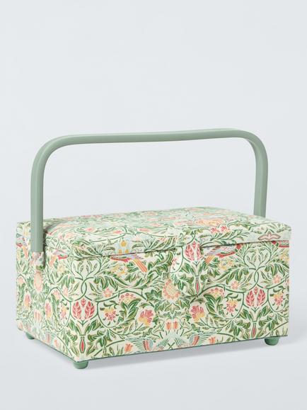 John Lewis William Morris Emery Walker's House Medium Rectangular Sewing Basket, Green, Green