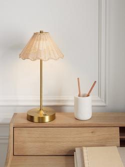 John Lewis Nellie Rechargeable Portable Rattan Indoor/Outdoor Table Lamp, Brass - view 2, Brass