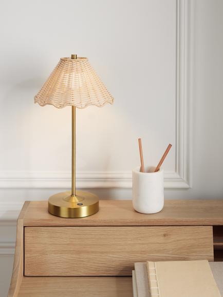 John Lewis Nellie Rechargeable Portable Rattan Indoor/Outdoor Table Lamp - view 2, Brass