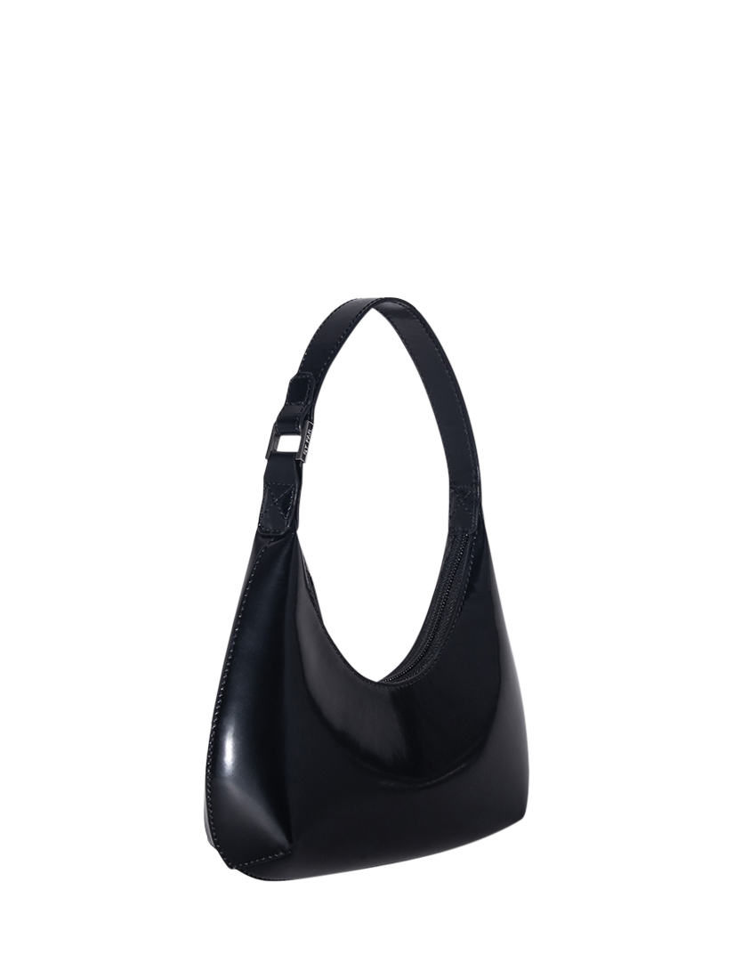 Product image 2 of 4, which shows BY FAR Baby Amber Semi Patent Leather Shoulder Bag, Black
