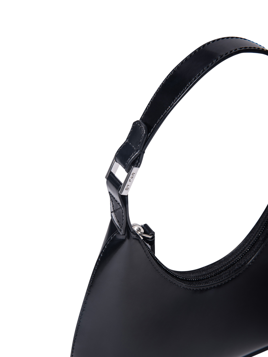 Product image 3 of 4, which shows BY FAR Baby Amber Semi Patent Leather Shoulder Bag, Black