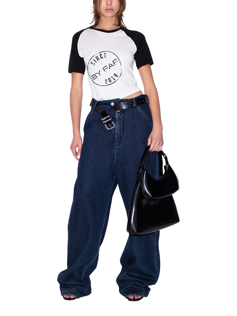 Product image 4 of 4, which shows BY FAR Baby Amber Semi Patent Leather Shoulder Bag, Black