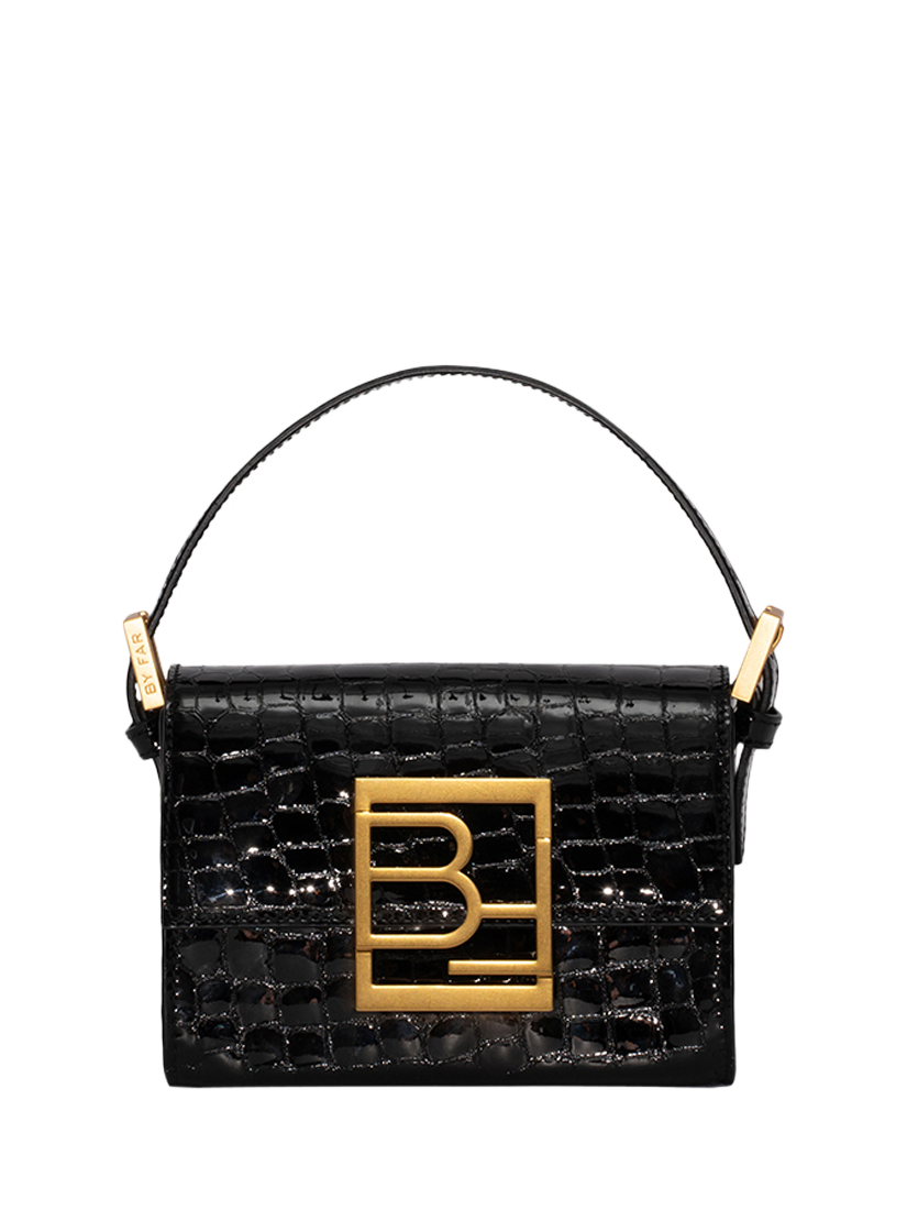 BY FAR Fran Croc Effect Leather Top Handle Bag, Black
