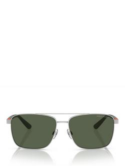 Ralph Lauren Polo Ralph Lauren PH3137 Men's Polarised Square Sunglasses, Shiny Silver/Green - view 2, Shiny Silver/Green