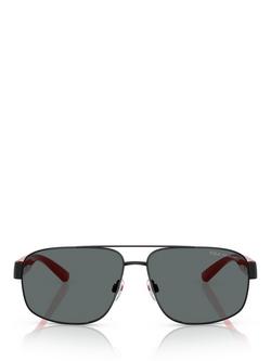 Polo Ralph Lauren PH3156 Men's Polarised Aviator Sunglasses, Black/Red - view 2, Black/Red