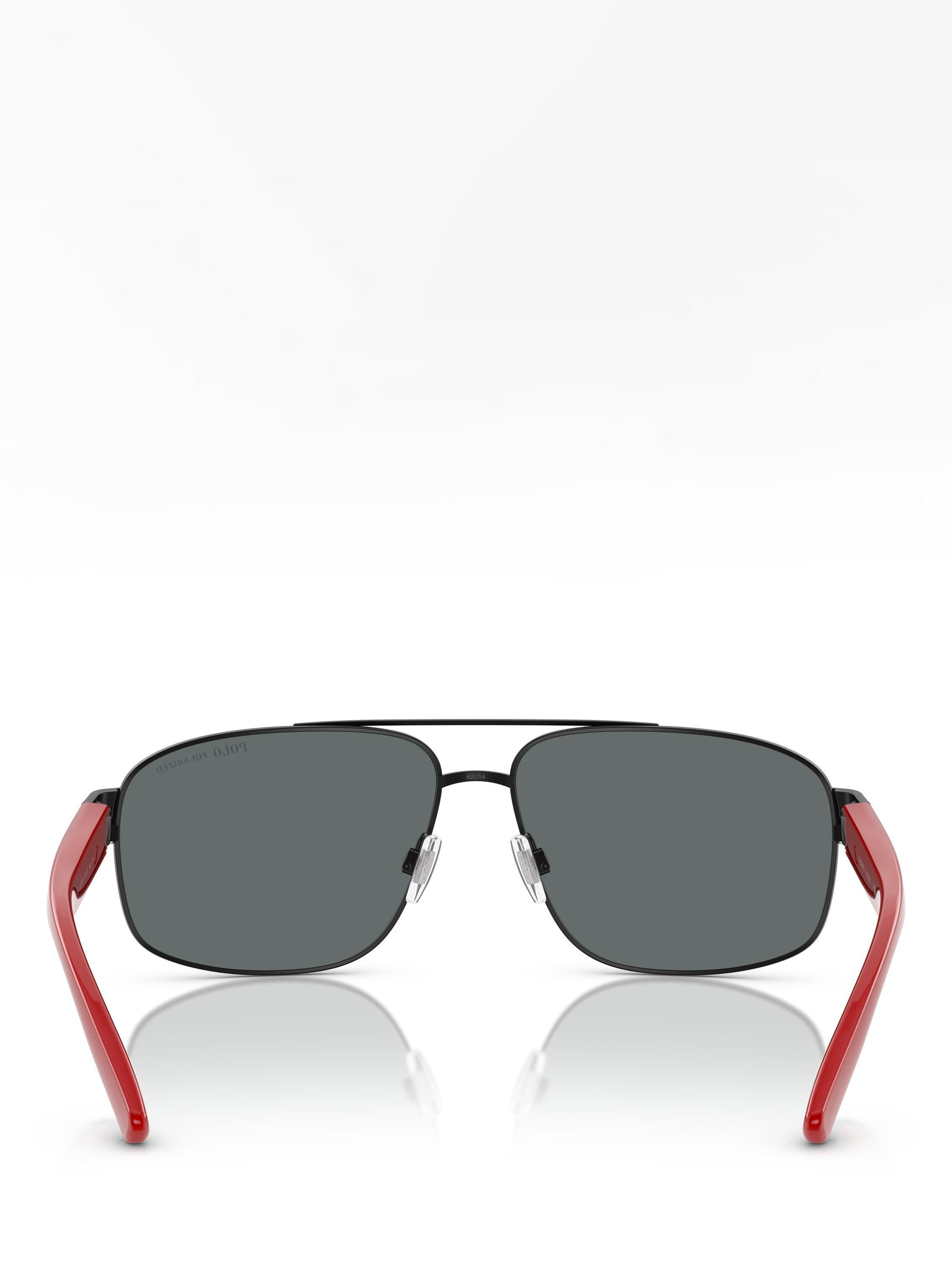 Product image 4 of 5, which shows Polo Ralph Lauren PH3156 Men's Polarised Aviator Sunglasses, Black/Red