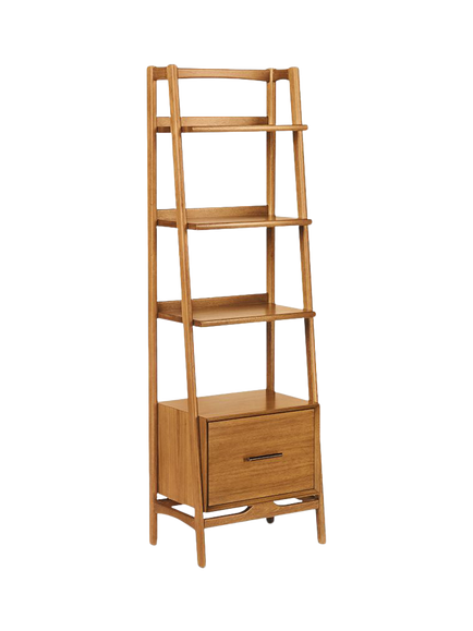 west elm Mid-Century Narrow Wood Bookcase with Drawer, Acorn, Acorn