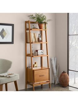 west elm Mid-Century Narrow Wood Bookcase with Drawer, Acorn - view 2, Acorn