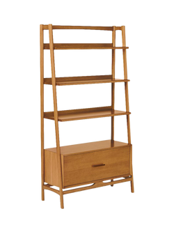 west elm Mid-Century Wide Wood Bookcase with Drawer, Acorn, Acorn