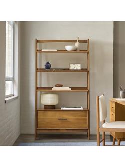 west elm Mid-Century Wide Wood Bookcase with Drawer, Acorn - view 2, Acorn