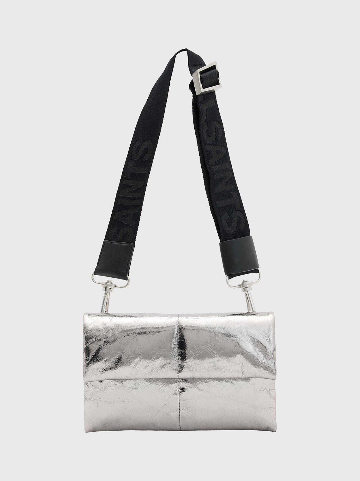 AllSaints Ezra Quilted Leather Crossbody Bag, Silver
