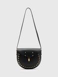 AllSaints Miro Leather Turn Lock Saddle Bag, Black