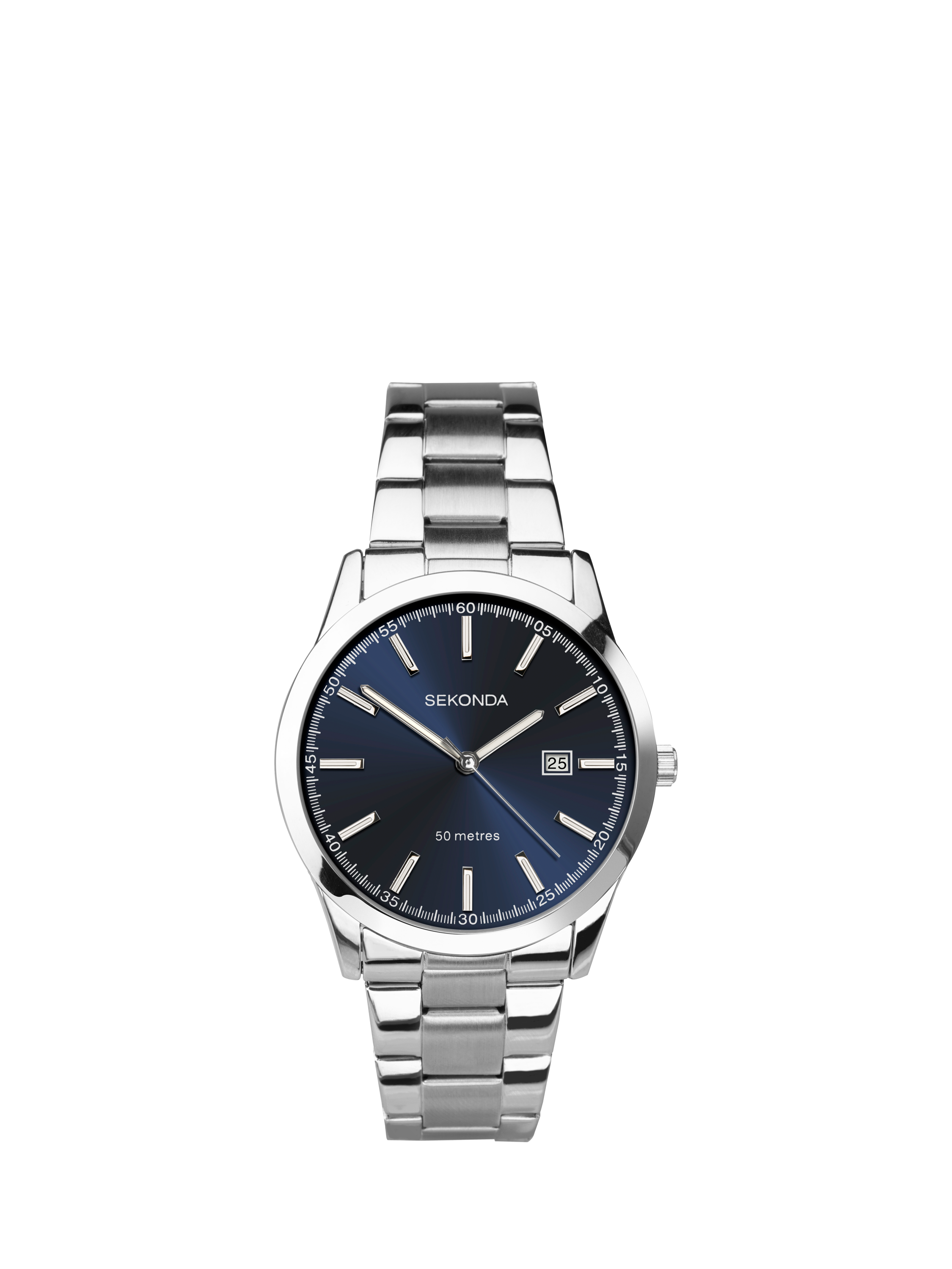 Product image 1 of 6, which shows Sekonda 1943 Men's Taylor Date Bracelet Strap Watch, Silver/Blue