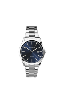 Sekonda 1943 Men's Taylor Date Bracelet Strap Watch, Silver/Blue, Silver