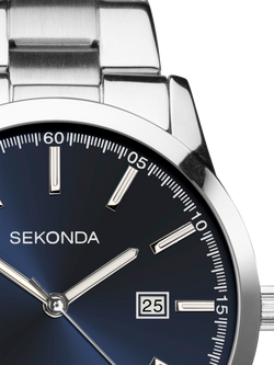 Sekonda 1943 Men's Taylor Date Bracelet Strap Watch, Silver/Blue - view 2, Silver