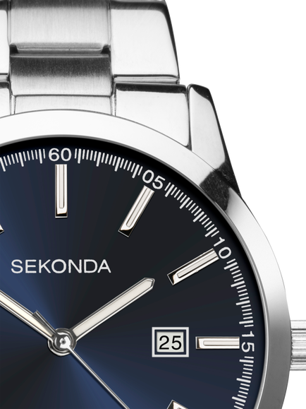Sekonda 1943 Men's Taylor Date Bracelet Strap Watch, Silver/Blue - view 2, Silver