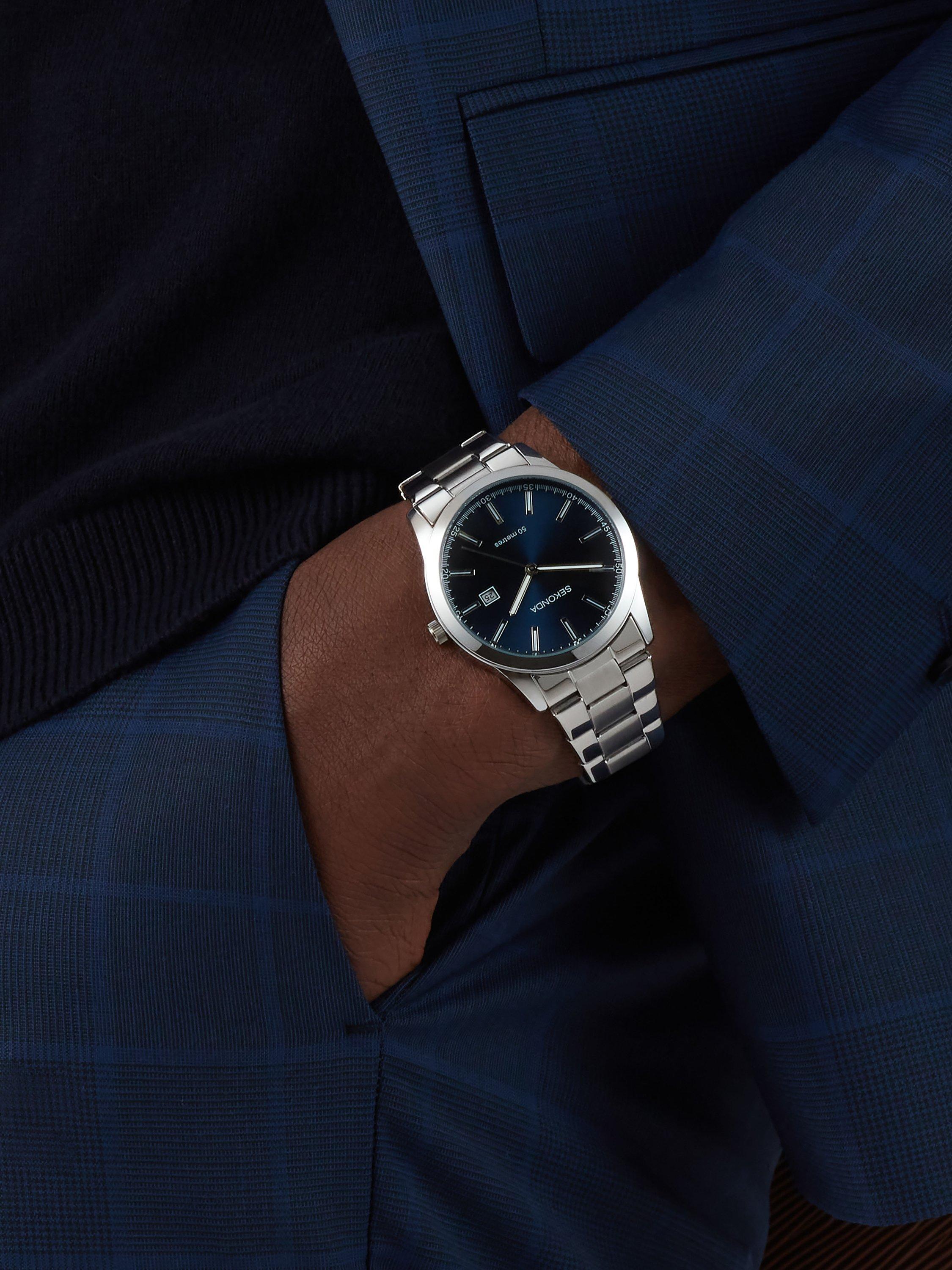 Product image 6 of 6, which shows Sekonda 1943 Men's Taylor Date Bracelet Strap Watch, Silver/Blue