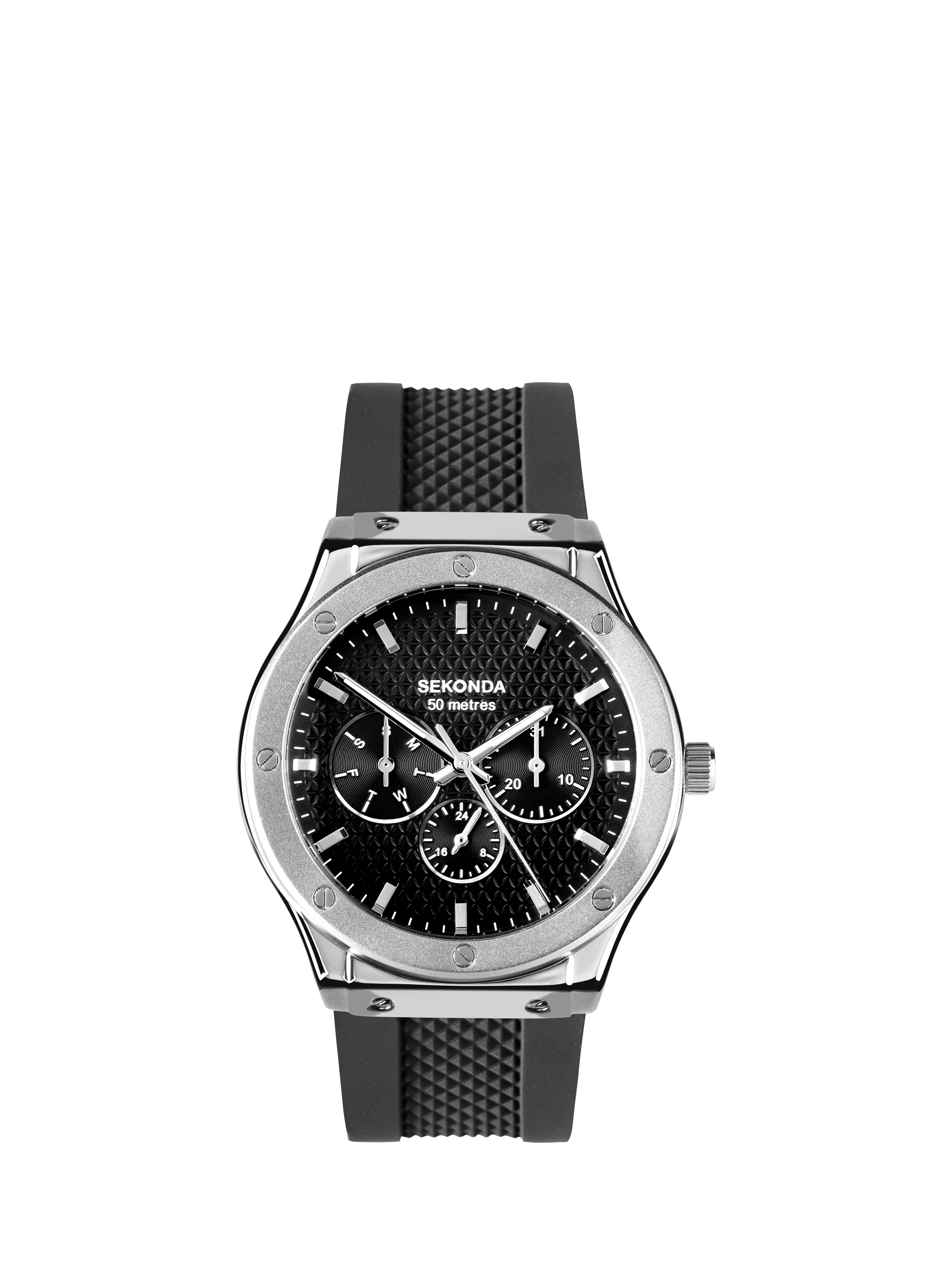 Product image 1 of 7, which shows Sekonda 30230 Men's Chronograph Silicone Strap Watch, Black