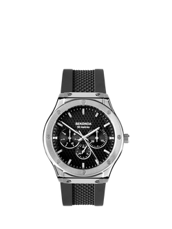 Sekonda 30230 Men's Chronograph Silicone Strap Watch, Black, Black