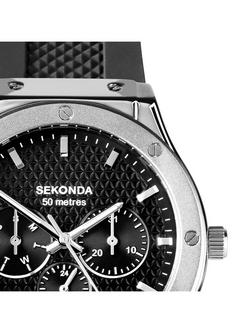 Sekonda 30230 Men's Chronograph Silicone Strap Watch, Black - view 2, Black
