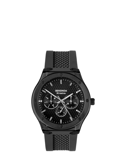 Sekonda 30234 Men's Chronograph Silicone Strap Watch, Black, Black