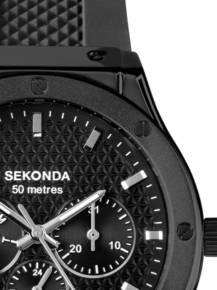 Sekonda 30234 Men's Chronograph Silicone Strap Watch, Black - view 2, Black