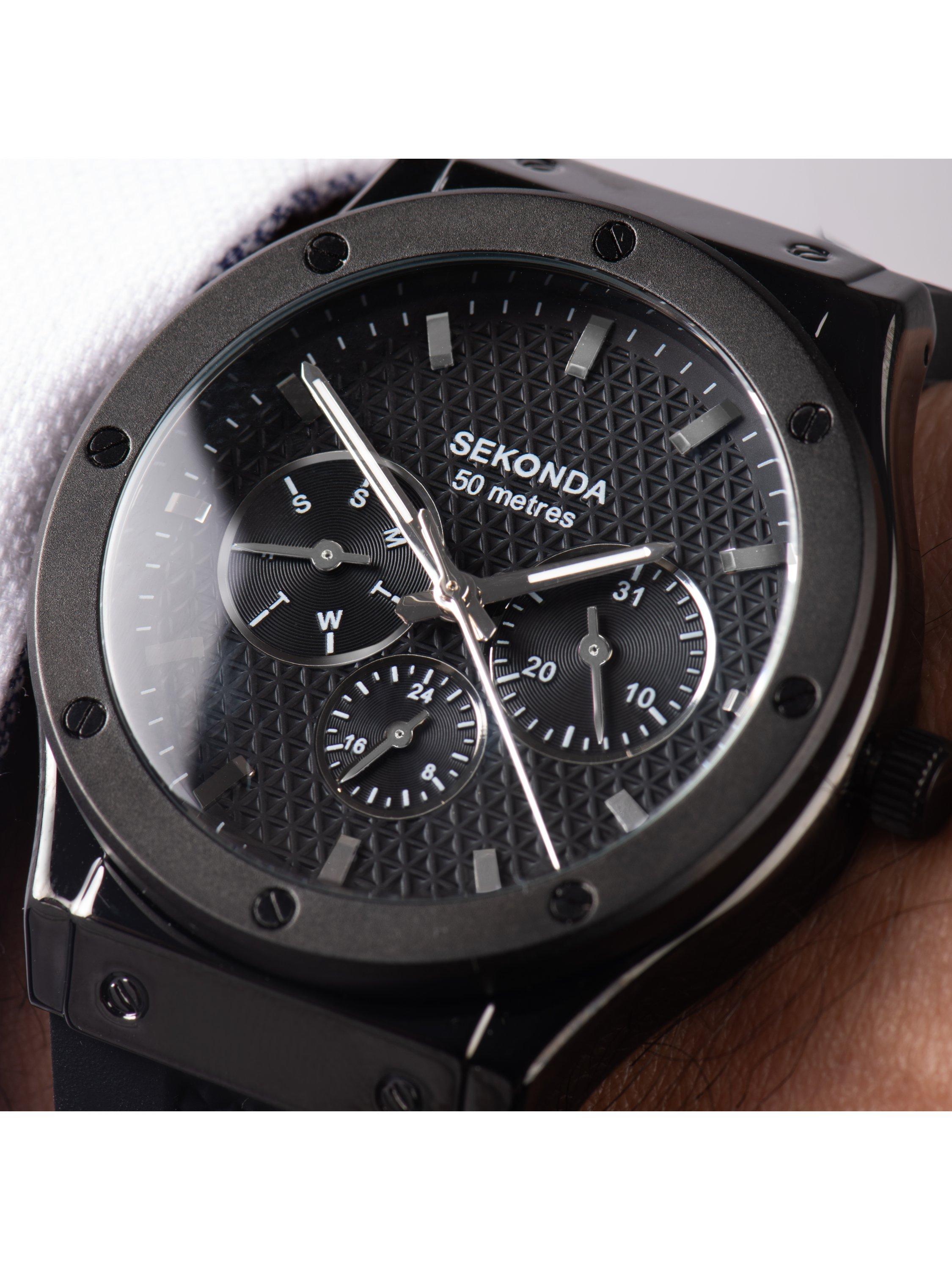 Product image 6 of 7, which shows Sekonda 30234 Men's Chronograph Silicone Strap Watch, Black