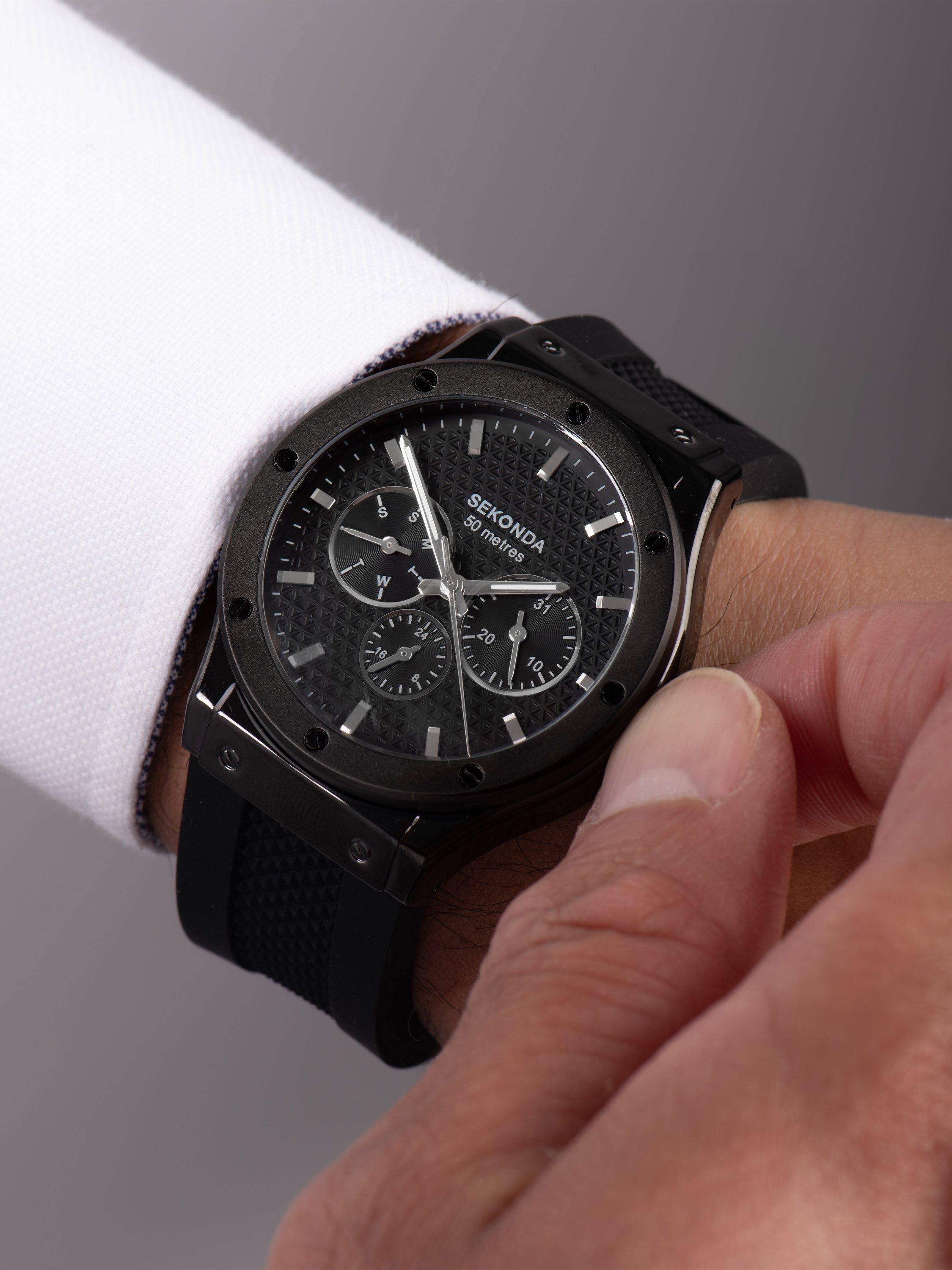 Product image 7 of 7, which shows Sekonda 30234 Men's Chronograph Silicone Strap Watch, Black