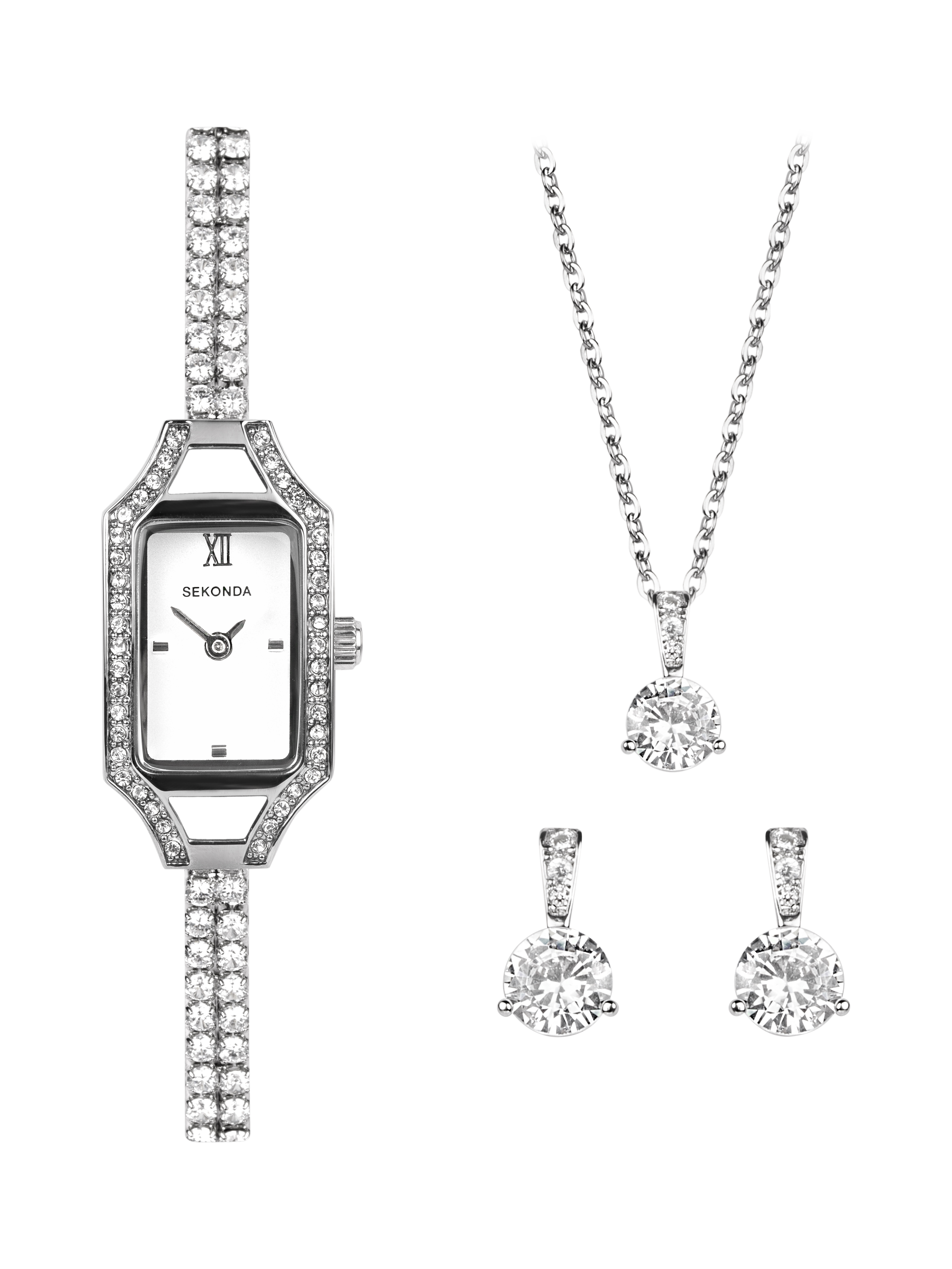 Product image 1 of 9, which shows Sekonda Women's Gatsby Watch, Pendant Necklace and Stud Earrings Gift Set, Silver