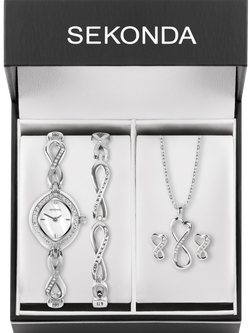 Sekonda Women's Infinity Watch, Bracelet, Pendant Necklace and Stud Earrings Gift Set - view 2, Silver