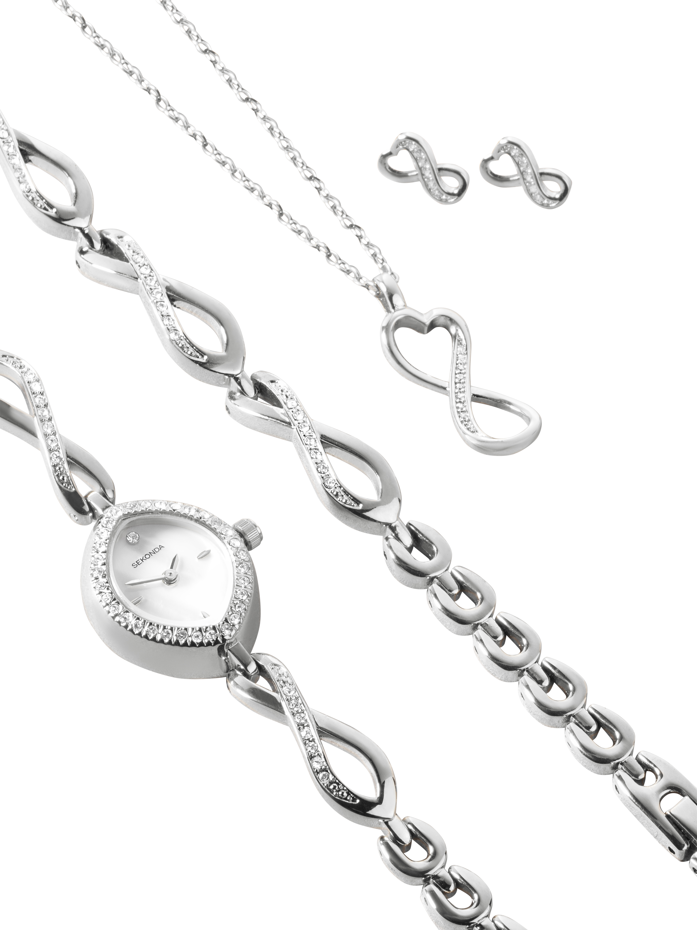 Product image 7 of 8, which shows Sekonda Women's Infinity Watch, Bracelet, Pendant Necklace and Stud Earrings Gift Set, Silver
