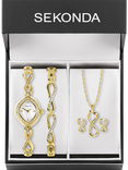 Sekonda Women's Infinity Watch, Bracelet, Pendant Necklace and Stud Earrings Gift Set, Gold