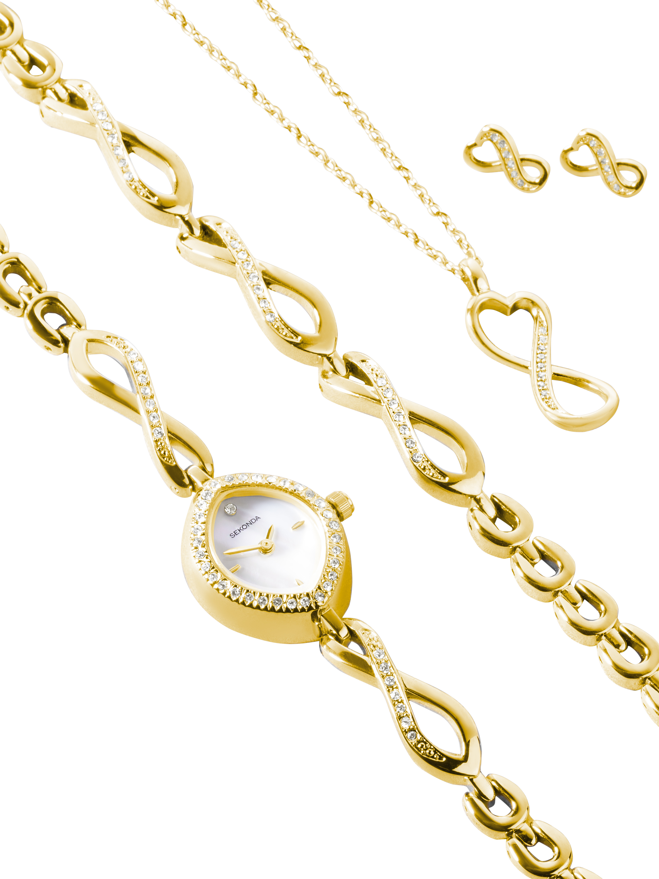 Product image 7 of 8, which shows Sekonda Women's Infinity Watch, Bracelet, Pendant Necklace and Stud Earrings Gift Set, Gold