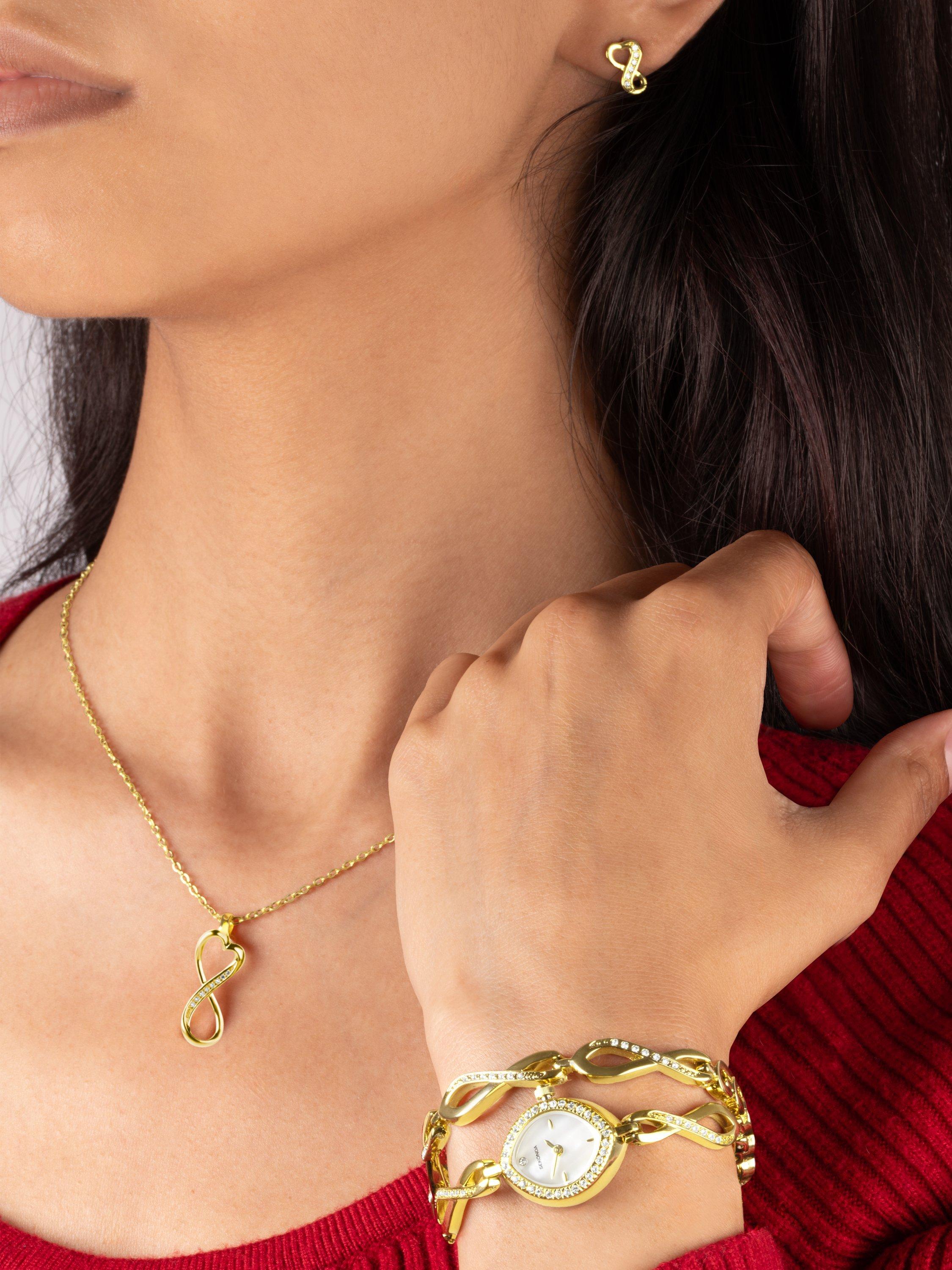 Product image 8 of 8, which shows Sekonda Women's Infinity Watch, Bracelet, Pendant Necklace and Stud Earrings Gift Set, Gold