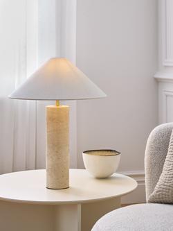 John Lewis Travertine Column Table Lamp, Brass - view 2, Travertine