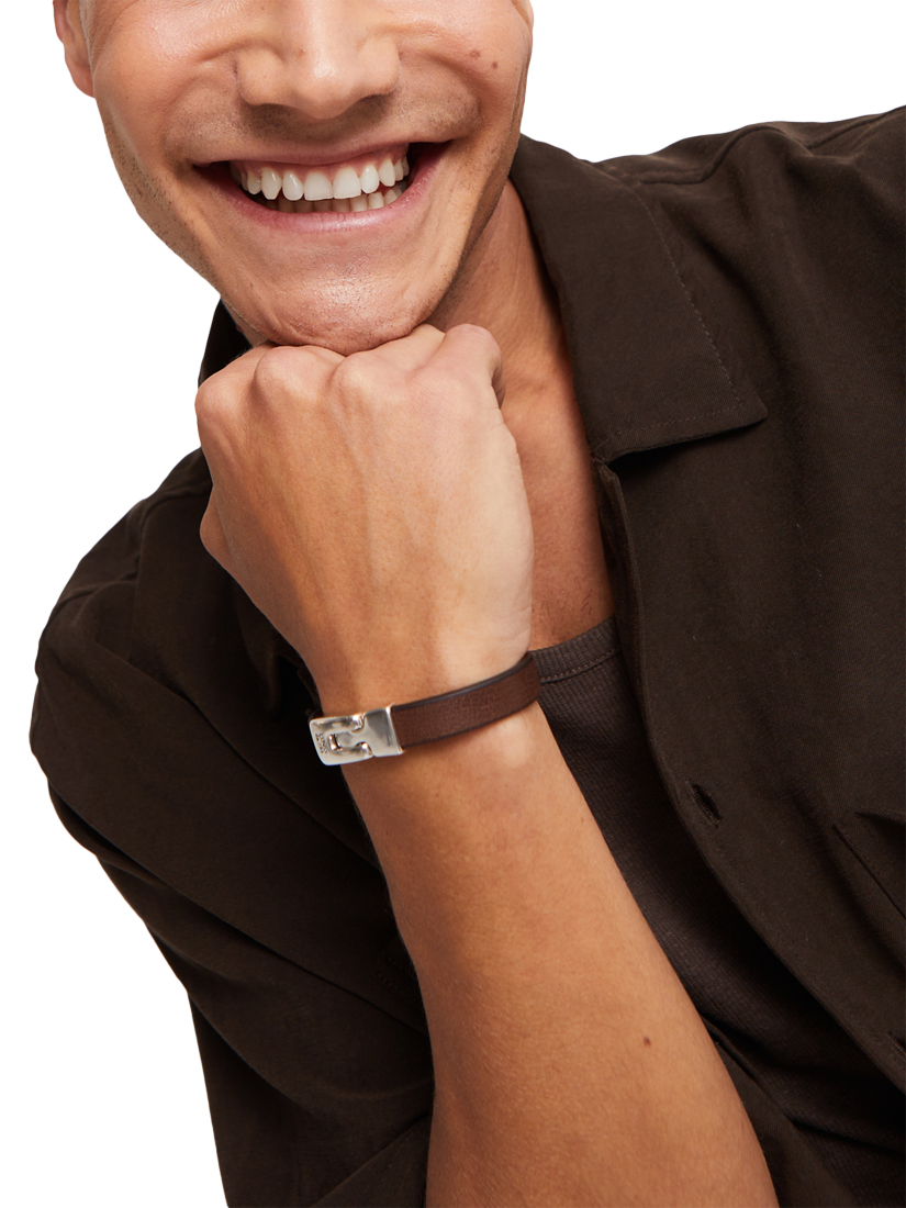 Product image 2 of 5, which shows UNOde50 Men's Collection Leather Bracelet, Brown/Silver