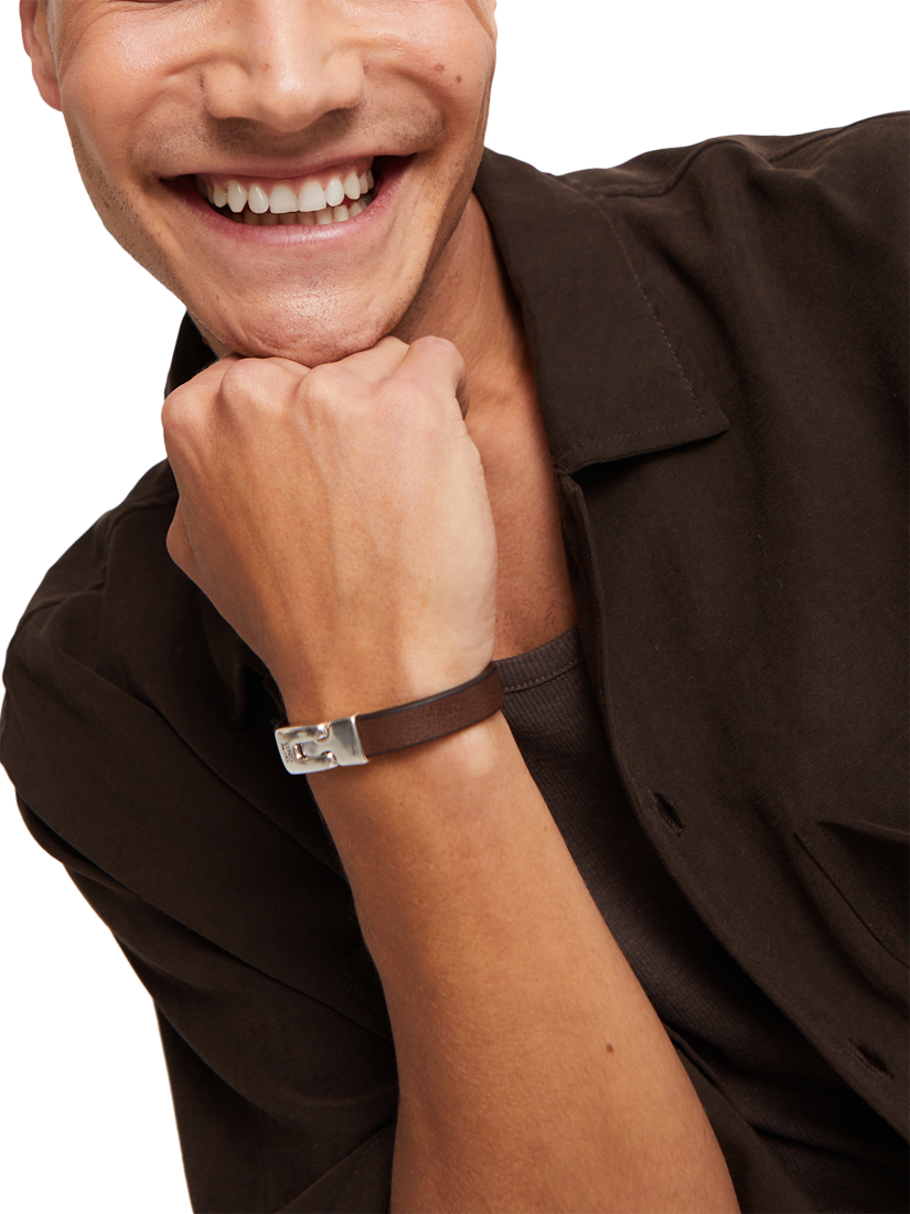 Product image 2 of 5, which shows UNOde50 Men's Collection Leather Bracelet, Brown/Silver